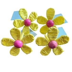 Spring Shop Raffia Yellow Flower Napkin Rings Set of 4